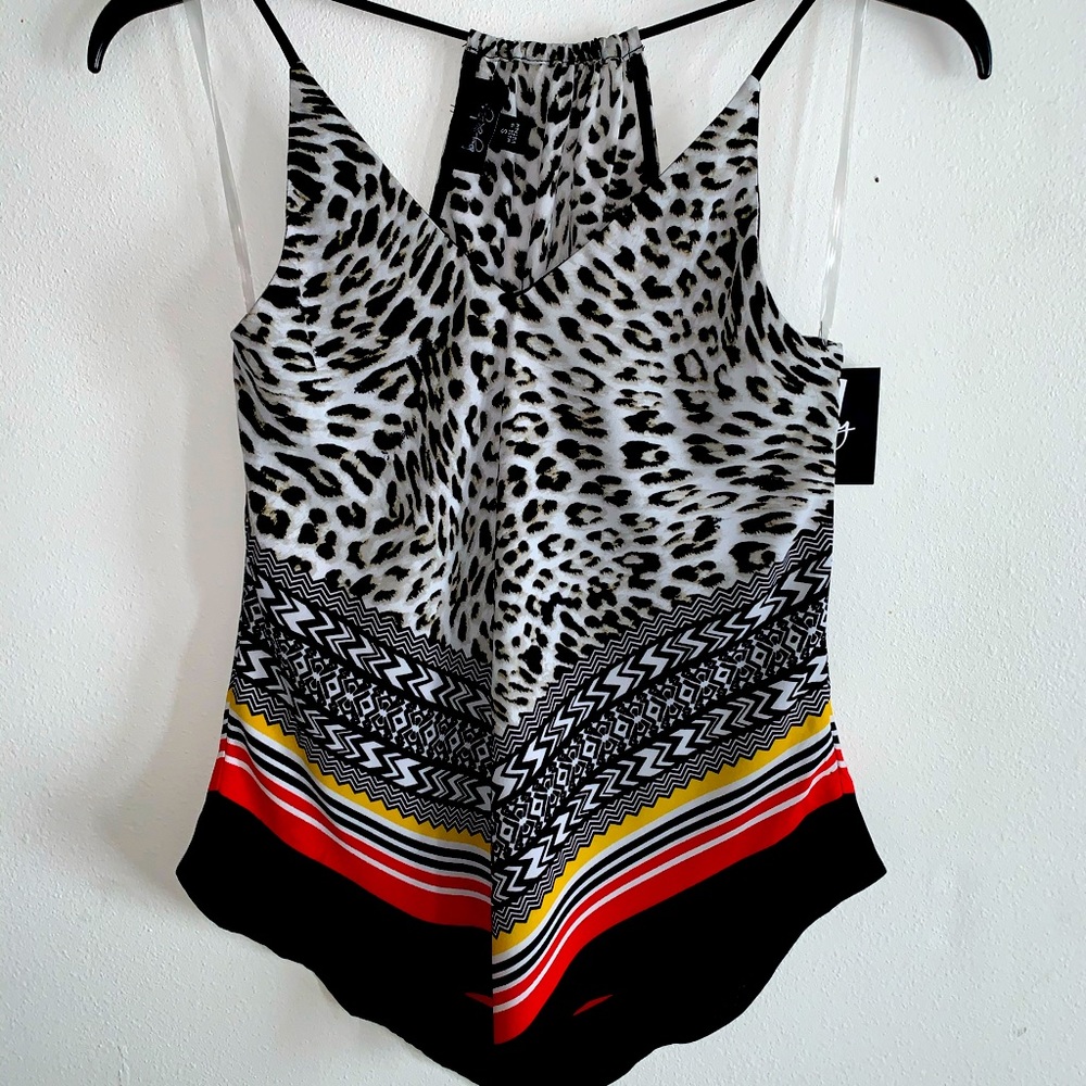 Ladies Spaghetti V-neck Animal Print Top